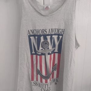 Mens Vintage Muscle Tank Top, Navy USS Kitty Hawk CV-63, Size L